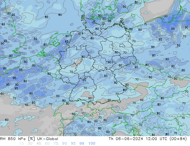 RH 850 гПа UK-Global чт 06.06.2024 12 UTC