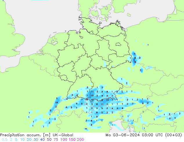 Precipitation accum. UK-Global pon. 03.06.2024 03 UTC