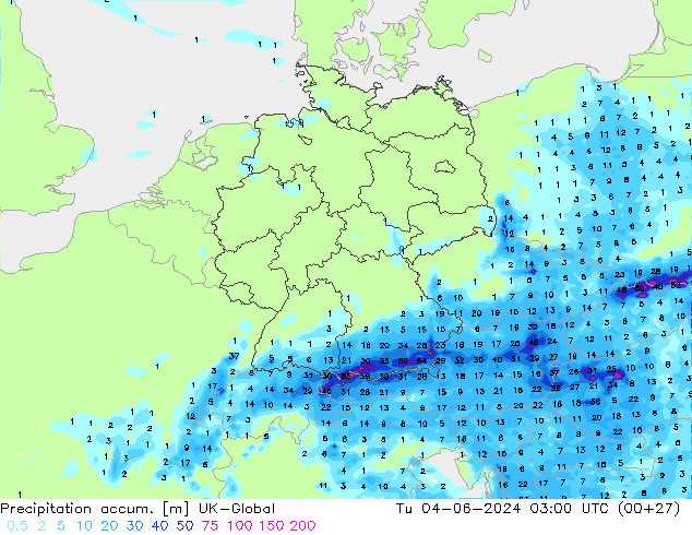 Precipitation accum. UK-Global Tu 04.06.2024 03 UTC