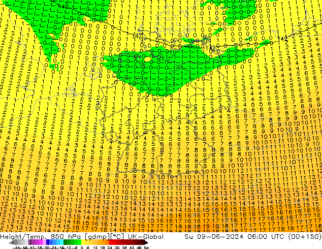 Height/Temp. 850 hPa UK-Global Dom 09.06.2024 06 UTC