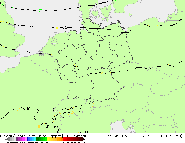 Height/Temp. 950 гПа UK-Global ср 05.06.2024 21 UTC