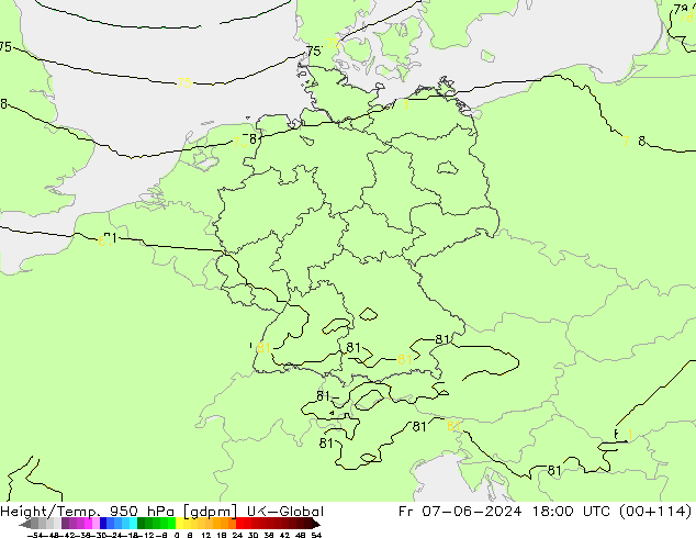 Hoogte/Temp. 950 hPa UK-Global vr 07.06.2024 18 UTC