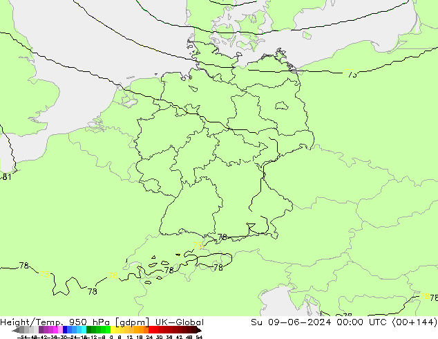 Yükseklik/Sıc. 950 hPa UK-Global Paz 09.06.2024 00 UTC