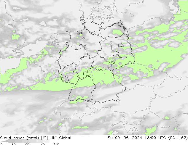 Nubes (total) UK-Global dom 09.06.2024 18 UTC