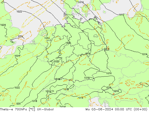 Theta-e 700hPa UK-Global Mo 03.06.2024 00 UTC