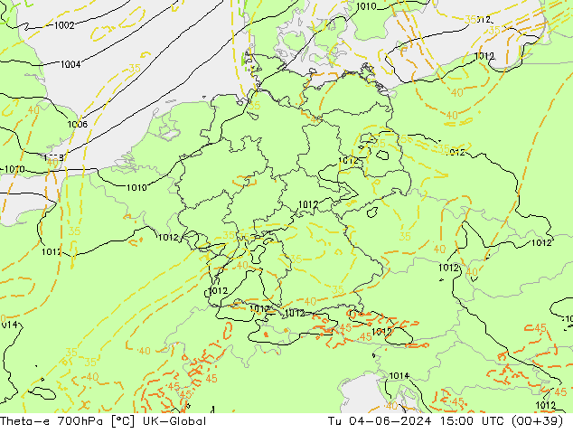 Theta-e 700hPa UK-Global di 04.06.2024 15 UTC