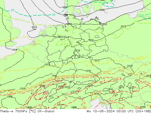 Theta-e 700гПа UK-Global пн 10.06.2024 00 UTC