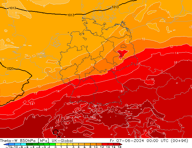 Theta-W 850hPa UK-Global Fr 07.06.2024 00 UTC