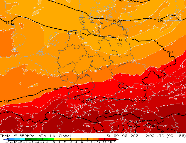 Theta-W 850hPa UK-Global Paz 09.06.2024 12 UTC