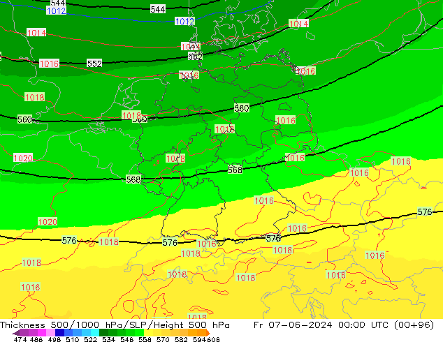 Schichtdicke 500-1000 hPa UK-Global Fr 07.06.2024 00 UTC