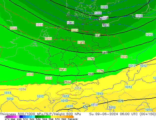 500-1000 hPa Kalınlığı UK-Global Paz 09.06.2024 06 UTC