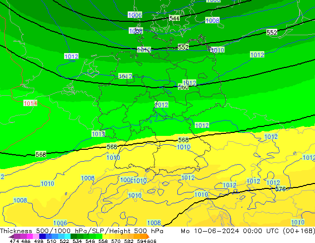 Dikte 500-1000hPa UK-Global ma 10.06.2024 00 UTC