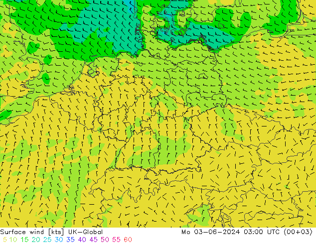 Surface wind UK-Global Mo 03.06.2024 03 UTC
