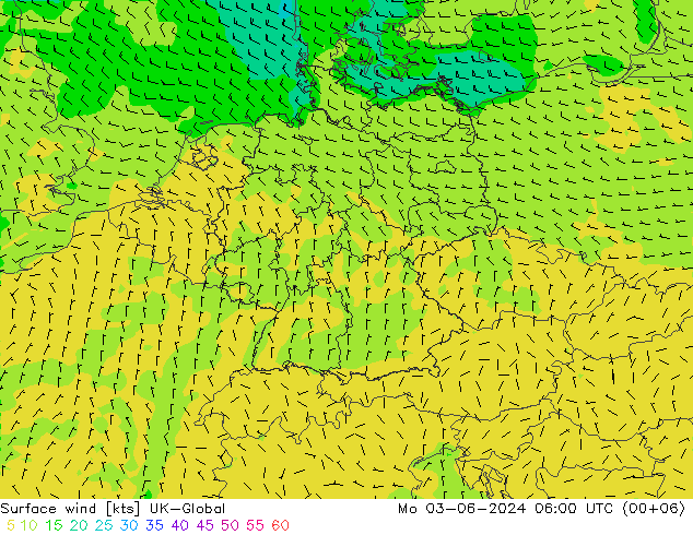 Surface wind UK-Global Mo 03.06.2024 06 UTC