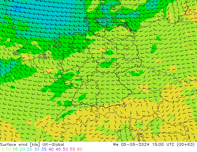 Surface wind UK-Global We 05.06.2024 15 UTC