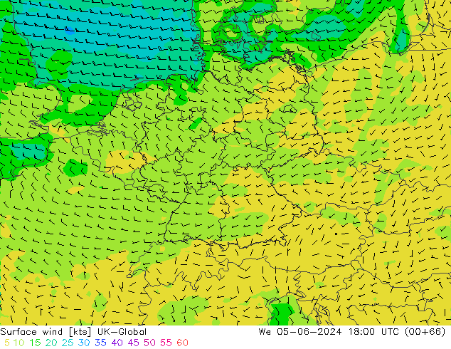 Viento 10 m UK-Global mié 05.06.2024 18 UTC