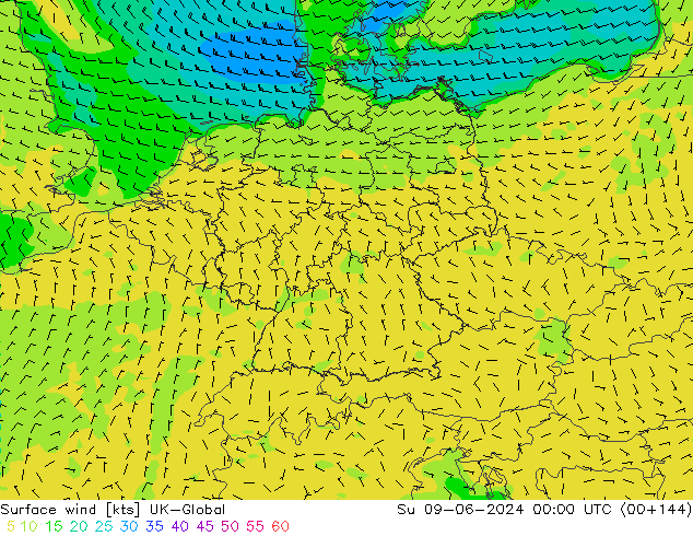 wiatr 10 m UK-Global nie. 09.06.2024 00 UTC