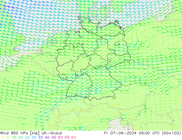 Rüzgar 850 hPa UK-Global Cu 07.06.2024 06 UTC