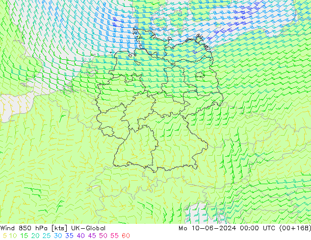 Wind 850 hPa UK-Global ma 10.06.2024 00 UTC