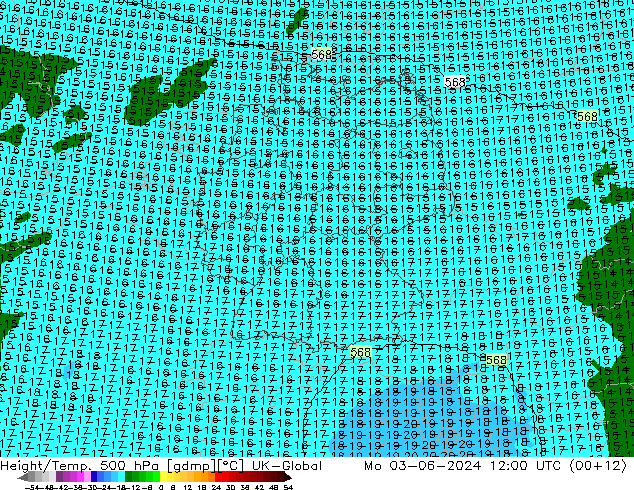 Height/Temp. 500 hPa UK-Global lun 03.06.2024 12 UTC