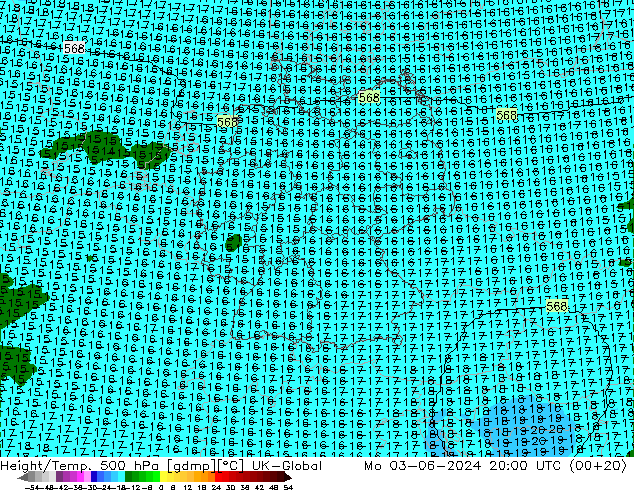 Hoogte/Temp. 500 hPa UK-Global ma 03.06.2024 20 UTC