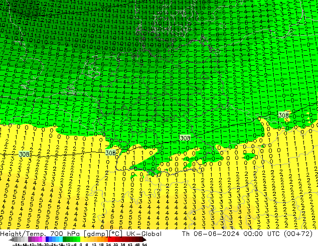 Hoogte/Temp. 700 hPa UK-Global do 06.06.2024 00 UTC