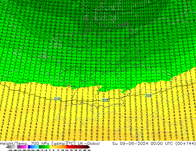 Height/Temp. 700 hPa UK-Global  09.06.2024 00 UTC