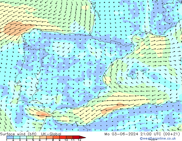 wiatr 10 m (bft) UK-Global pon. 03.06.2024 21 UTC