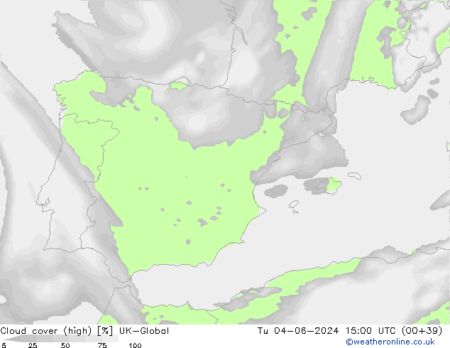 Cloud cover (high) UK-Global Tu 04.06.2024 15 UTC