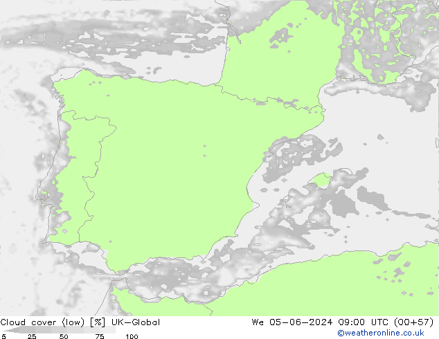 zachmurzenie (niskie) UK-Global śro. 05.06.2024 09 UTC