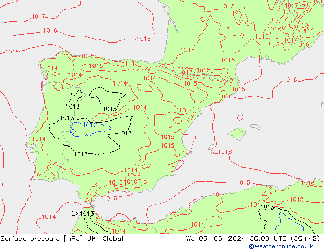 Luchtdruk (Grond) UK-Global wo 05.06.2024 00 UTC