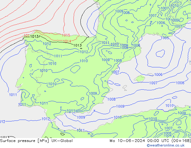 Surface pressure UK-Global Mo 10.06.2024 00 UTC