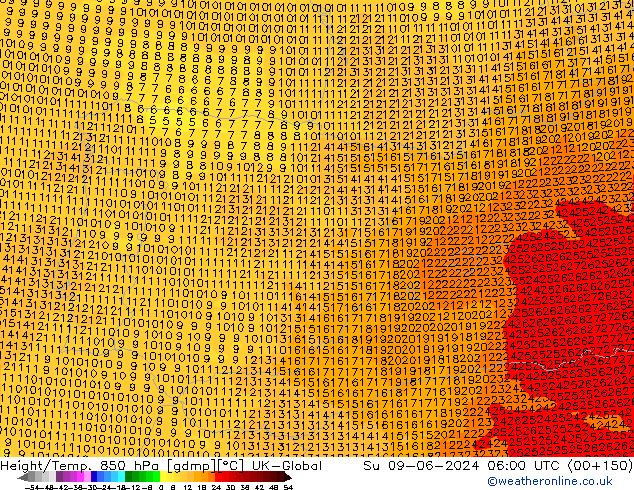 Yükseklik/Sıc. 850 hPa UK-Global Paz 09.06.2024 06 UTC