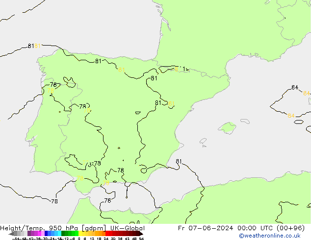 Hoogte/Temp. 950 hPa UK-Global vr 07.06.2024 00 UTC
