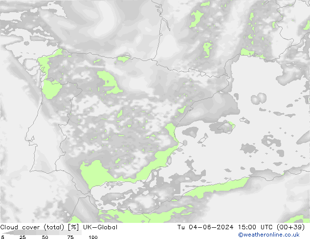 Cloud cover (total) UK-Global Tu 04.06.2024 15 UTC