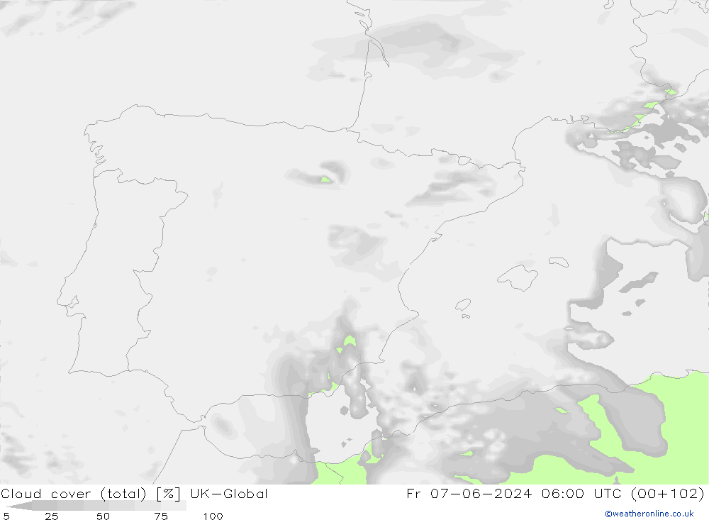 Nubes (total) UK-Global vie 07.06.2024 06 UTC