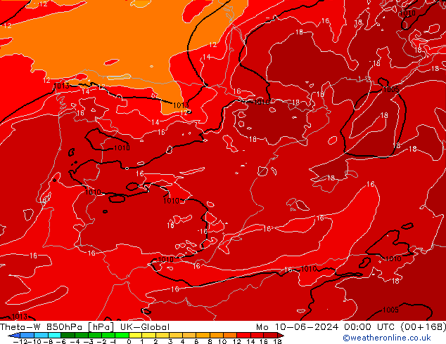 Theta-W 850hPa UK-Global lun 10.06.2024 00 UTC