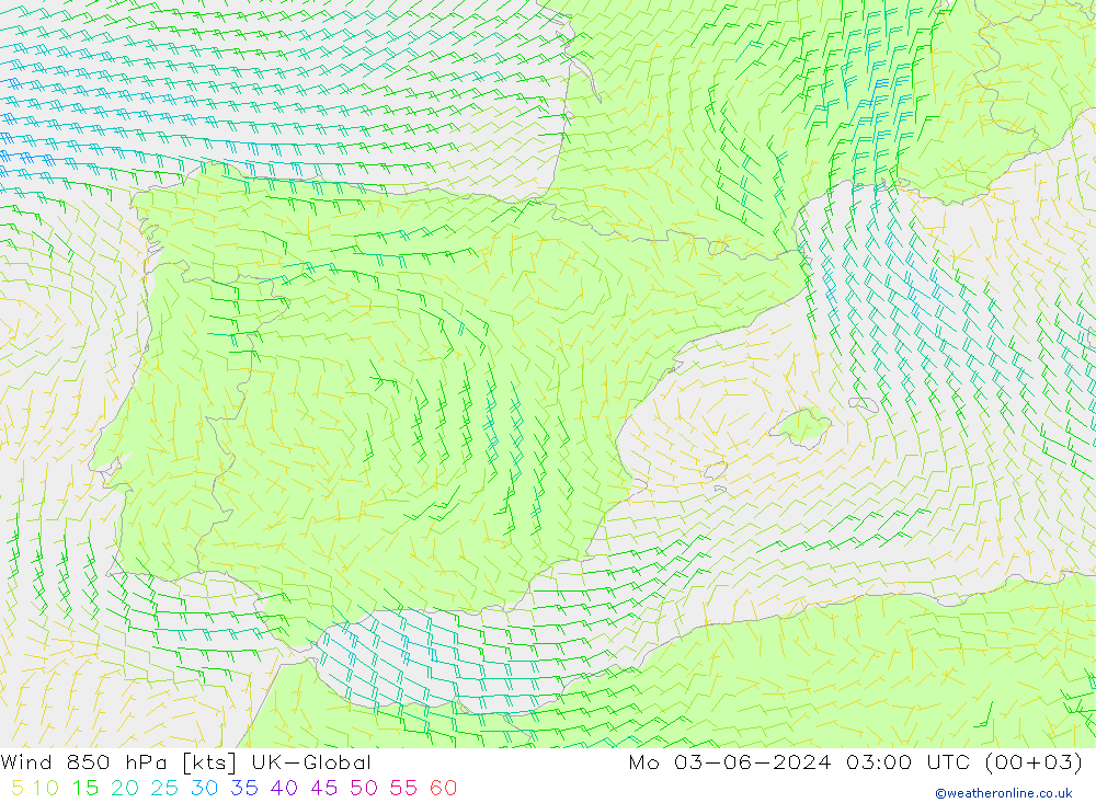 Wind 850 hPa UK-Global Mo 03.06.2024 03 UTC