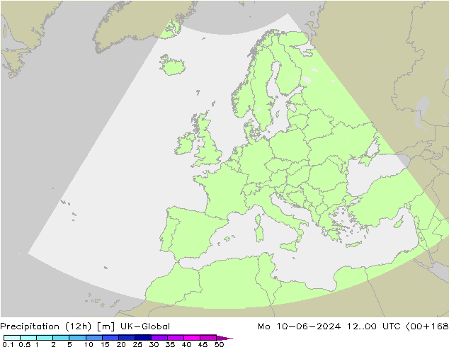 Précipitation (12h) UK-Global lun 10.06.2024 00 UTC