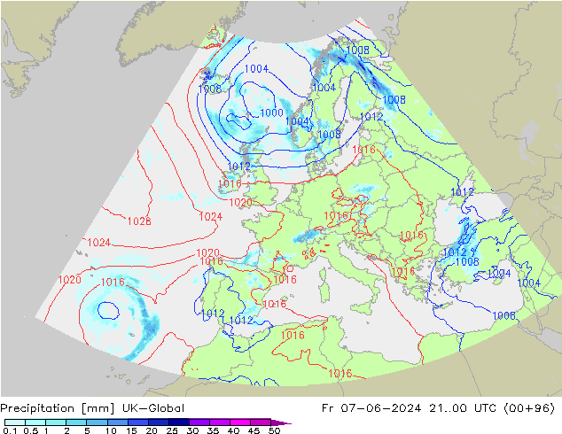 Précipitation UK-Global ven 07.06.2024 00 UTC