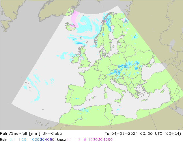 Rain/Snowfall UK-Global  04.06.2024 00 UTC