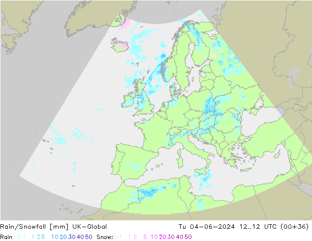 Rain/Snowfall UK-Global Tu 04.06.2024 12 UTC