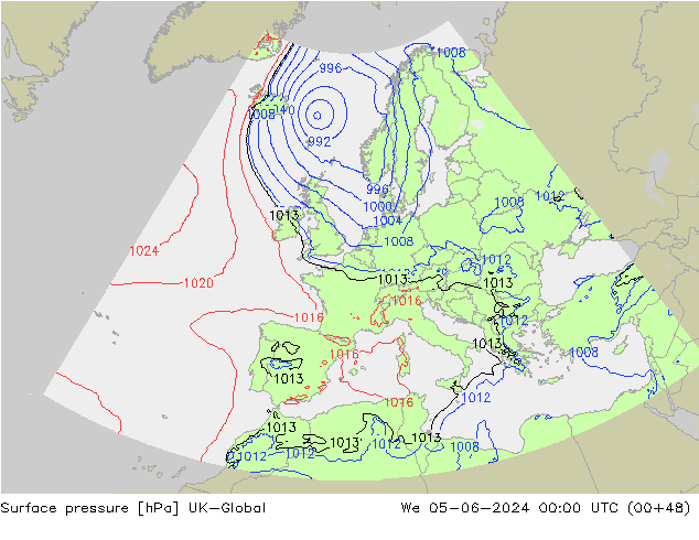 Atmosférický tlak UK-Global St 05.06.2024 00 UTC