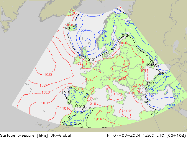 Luchtdruk (Grond) UK-Global vr 07.06.2024 12 UTC