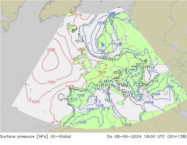 Surface pressure UK-Global Sa 08.06.2024 18 UTC