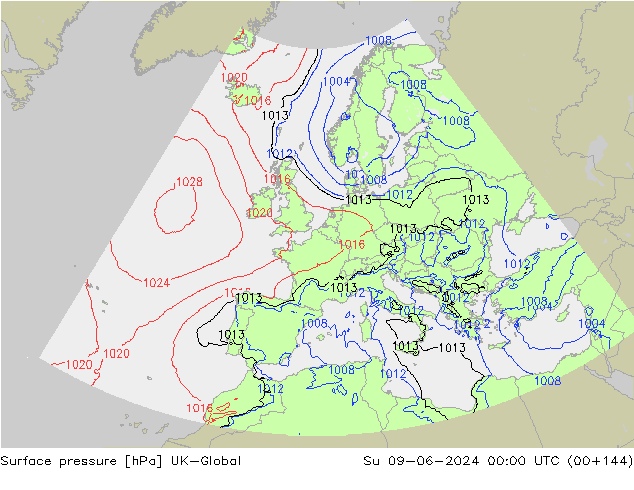 Surface pressure UK-Global Su 09.06.2024 00 UTC