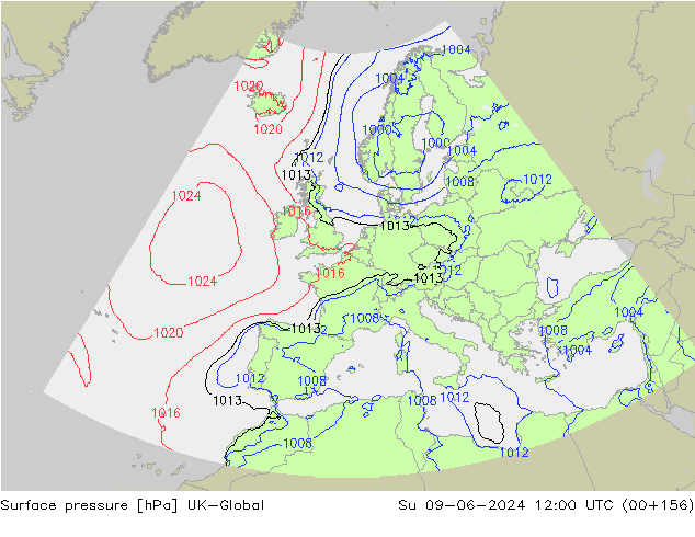 Luchtdruk (Grond) UK-Global zo 09.06.2024 12 UTC