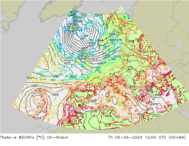 Theta-e 850hPa UK-Global jeu 06.06.2024 12 UTC