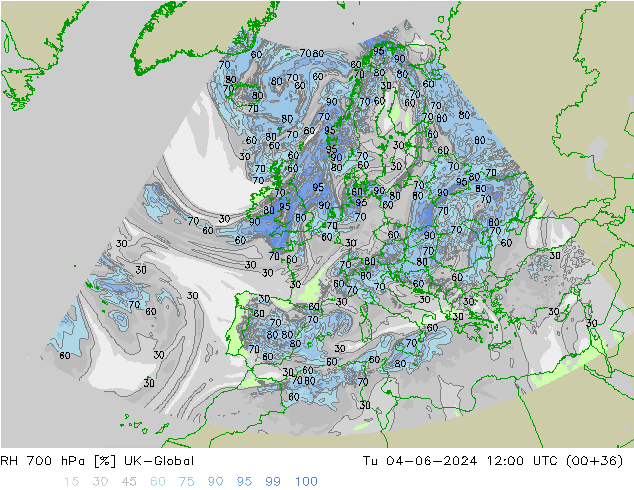 RH 700 hPa UK-Global Tu 04.06.2024 12 UTC