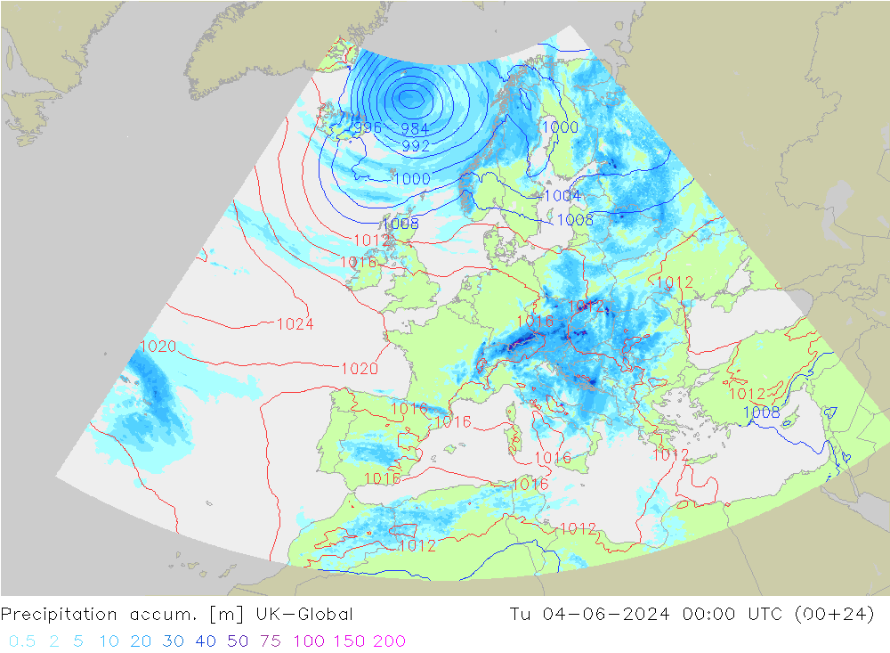 Precipitation accum. UK-Global вт 04.06.2024 00 UTC